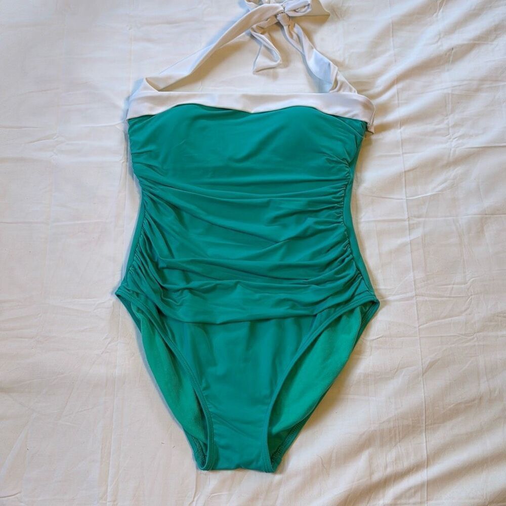 Lauren Ralph Lauren one piece‎ bathing suit size 8 green white summer beach lake